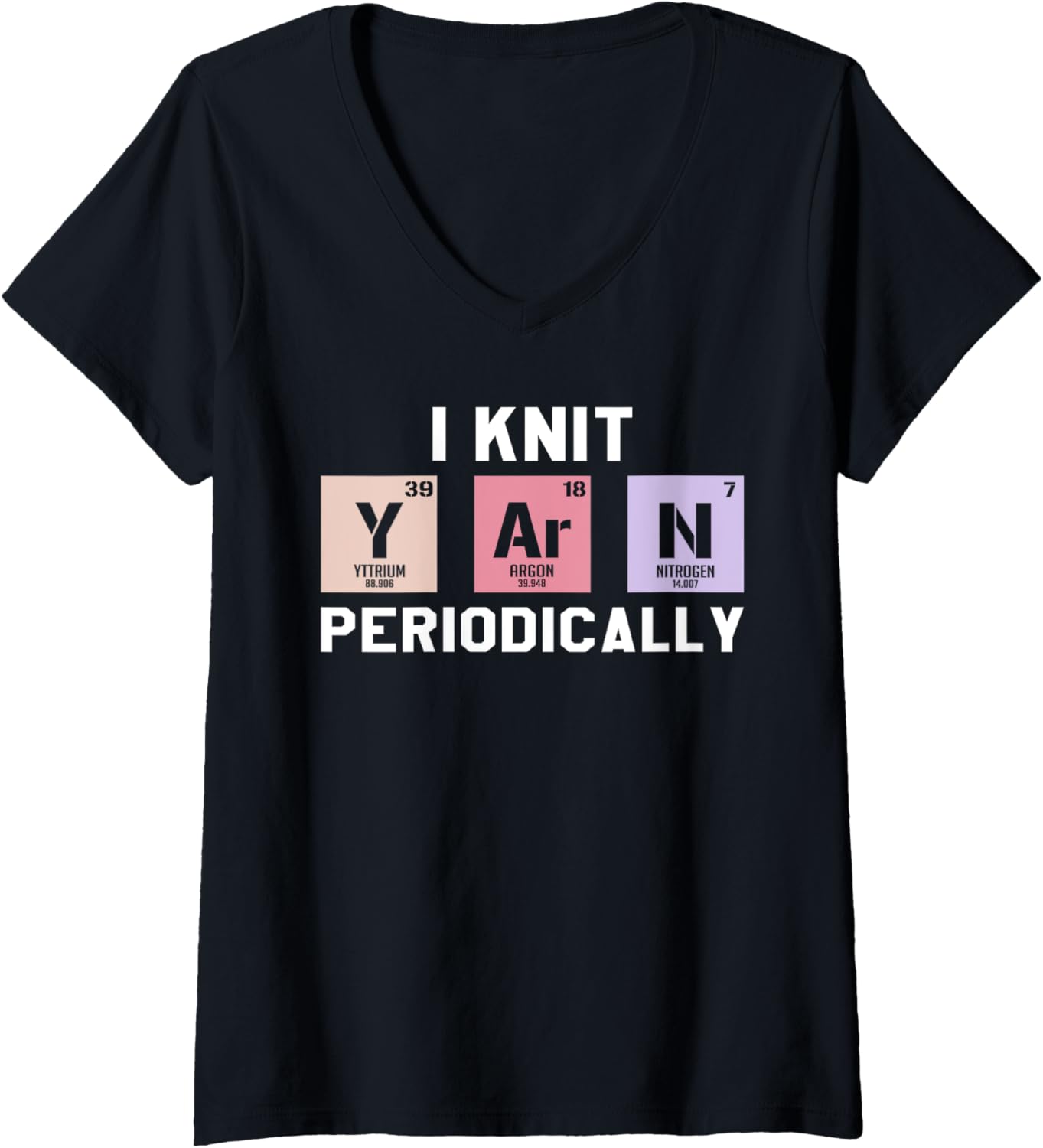 Womens Funny Scientist Knitting I Knit Yarn Periodically Crochet V-Neck