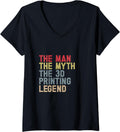 Womens Man Myth Print 3D Funny 3D Printing Printer Filament V Neck