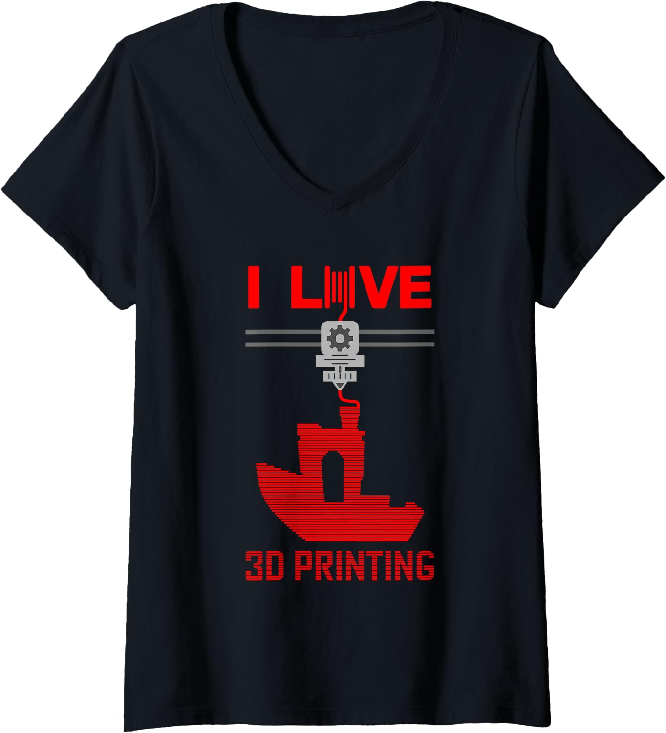 I Love 3D Printing Benchy Extruder Red 3D Printing Fan V Neck