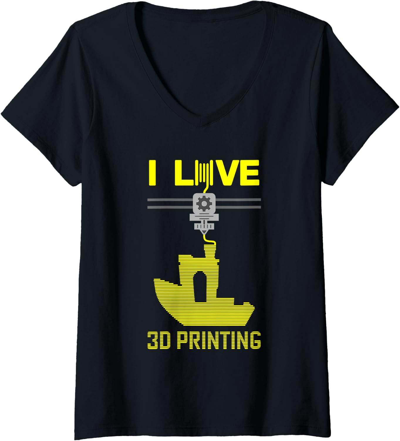 I Love 3D Printing Benchy Extruder Yellow 3D Printing Fan V Neck