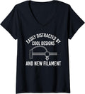 Womens Easily Distracted By 3D Printer Printing V Neck