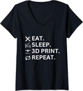 Womens Fun T Shirt 3D Printing Eat Sleep 3D Print Repeat V