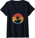 Womens Vintage 3D Printing Benchy Sunset 3D Printer Maker V Neck