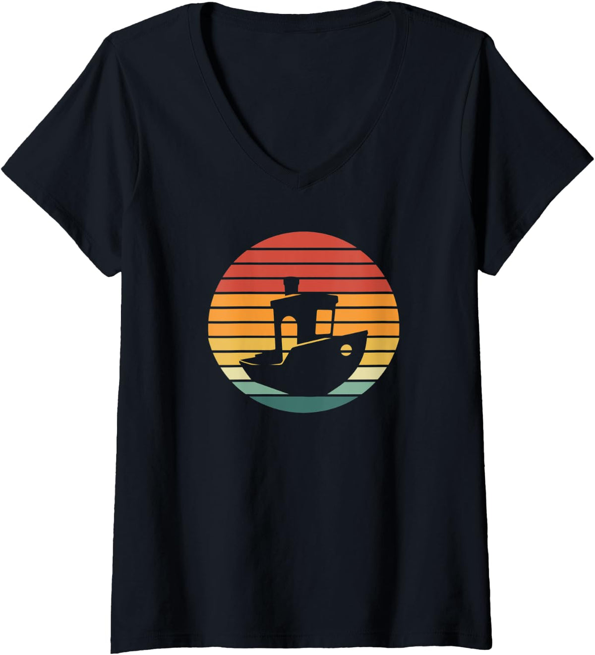 Womens Vintage 3D Printing Benchy Sunset 3D Printer Maker V Neck