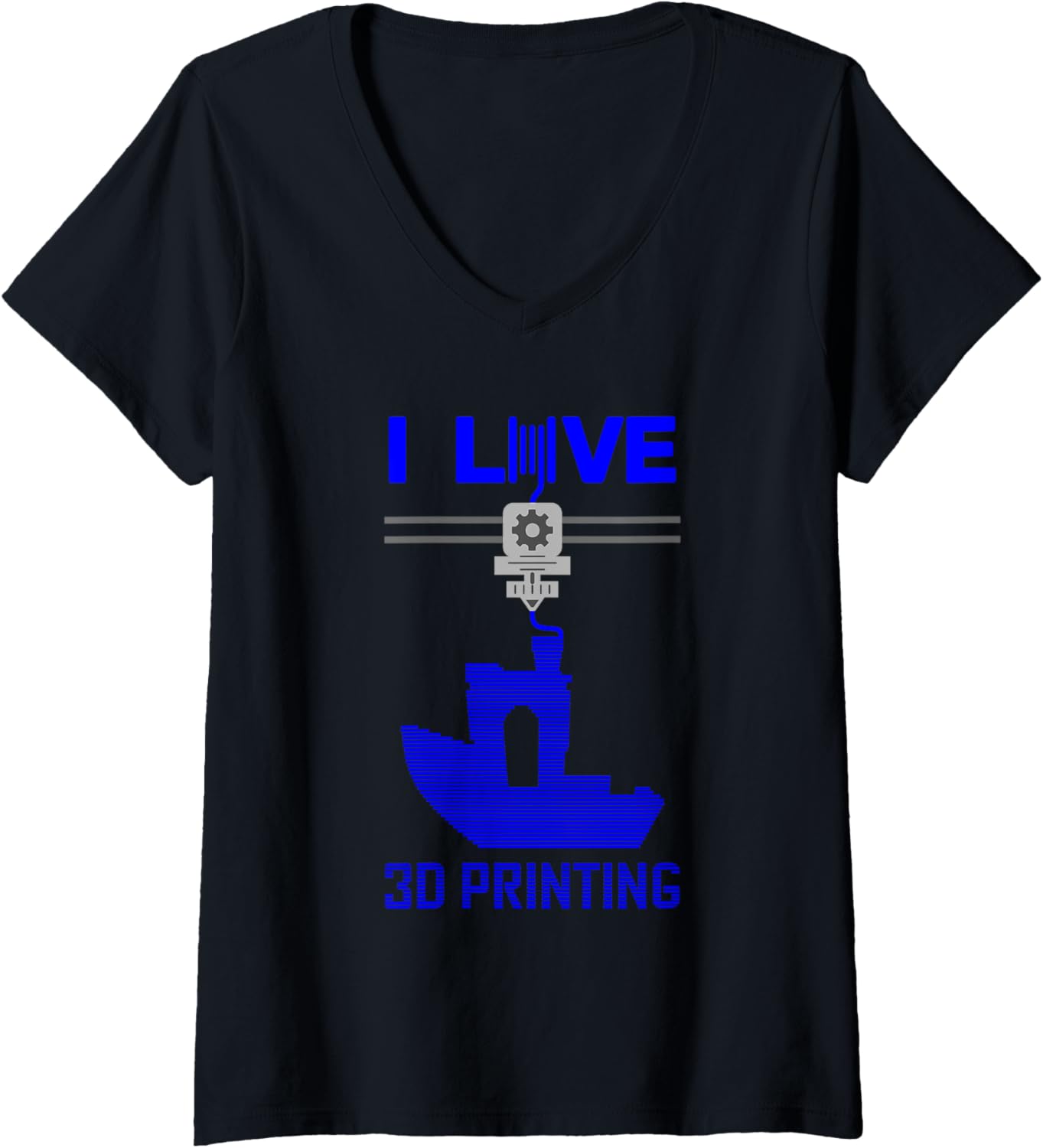 I Love 3D Printing Benchy Extruder Blue 3D Printing Fan V Neck
