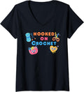 Womens Hooked on Crochet Yarn and Crochet Saying V-Neck