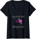 Womens Yarned And Dangerous Funny Sewing Pun Sew Yarn Lover V-Neck