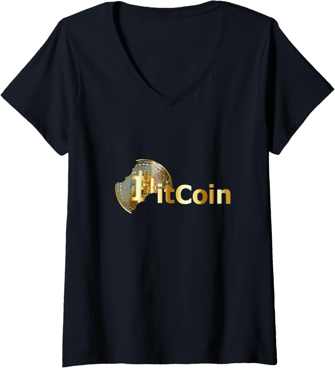 Womens Bitcoin Coin That Someone Bit V Neck