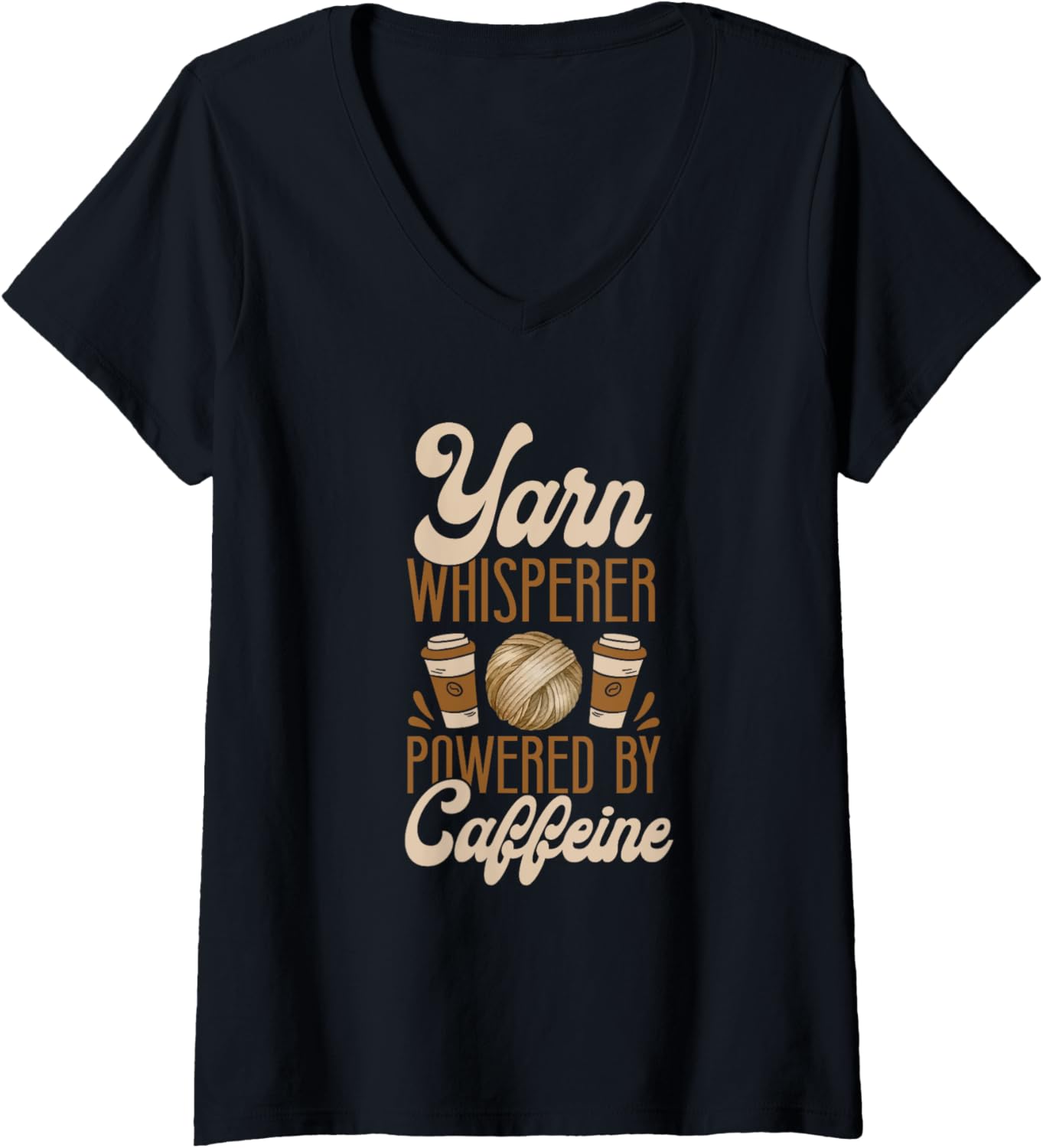 Yarn Whisperer - Powered by Caffeine - Funny Crocheting V-Neck
