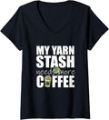 Womens My yarn stash needs more coffee V-Neck