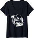 Womens Office Cat Sleeping On Printer Cute Cat Kitten Lover V Neck