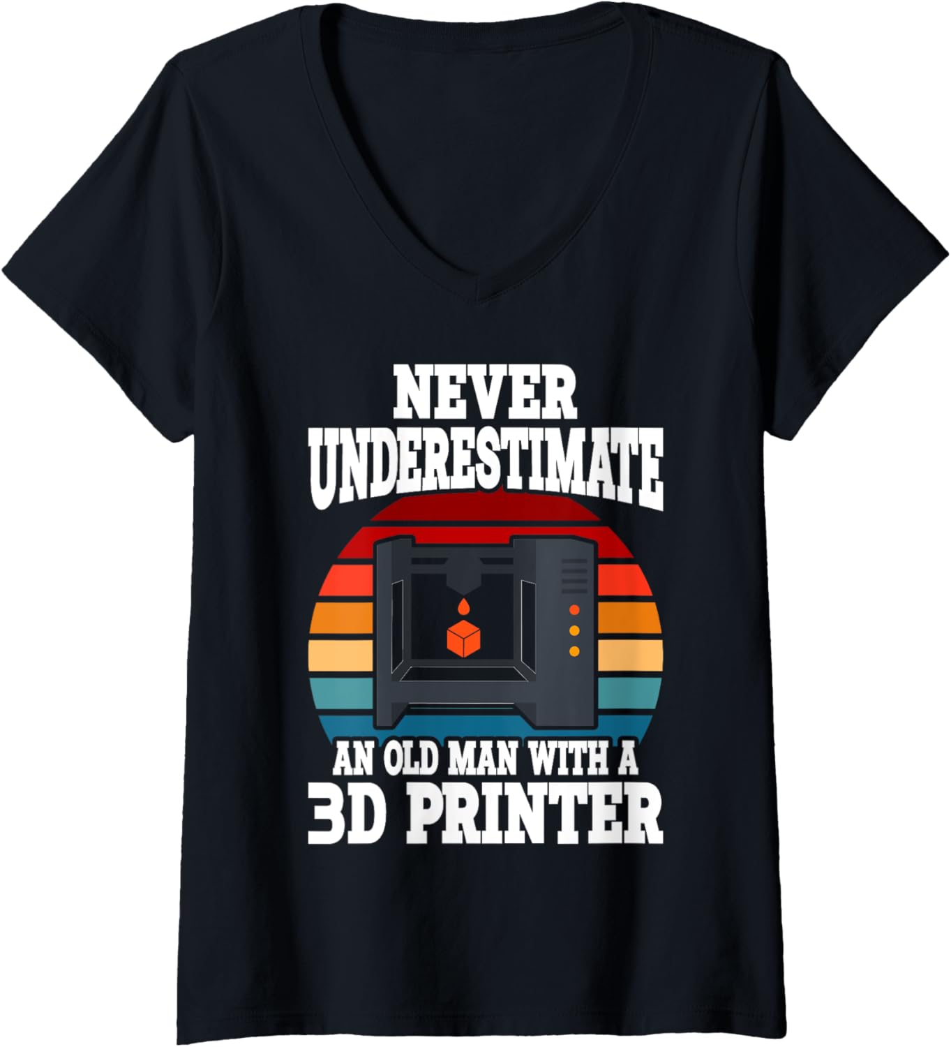 Womens Old Man With A 3D Printer Funny 3D Printing V Neck