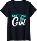 Womens Knitting Girl Mom Teen Yarn Crochet Knitter V-Neck