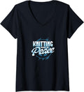 Womens Knitting Brings Me Peace - Relaxing Hobby for Yarn Lovers V-Neck