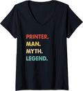 Womens Retro Printer Man Myth Legend V Neck