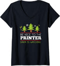 Womens Be Nice To Printer Santa Watching Christmas Occupation V Neck