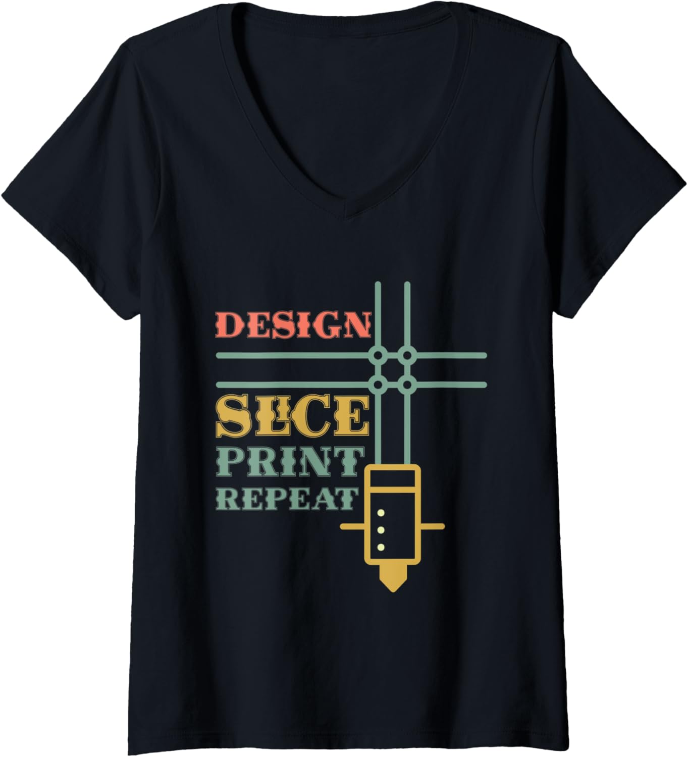 Womens Design Slice Print Repeat Nozzle 3D Printing Lover V Neck