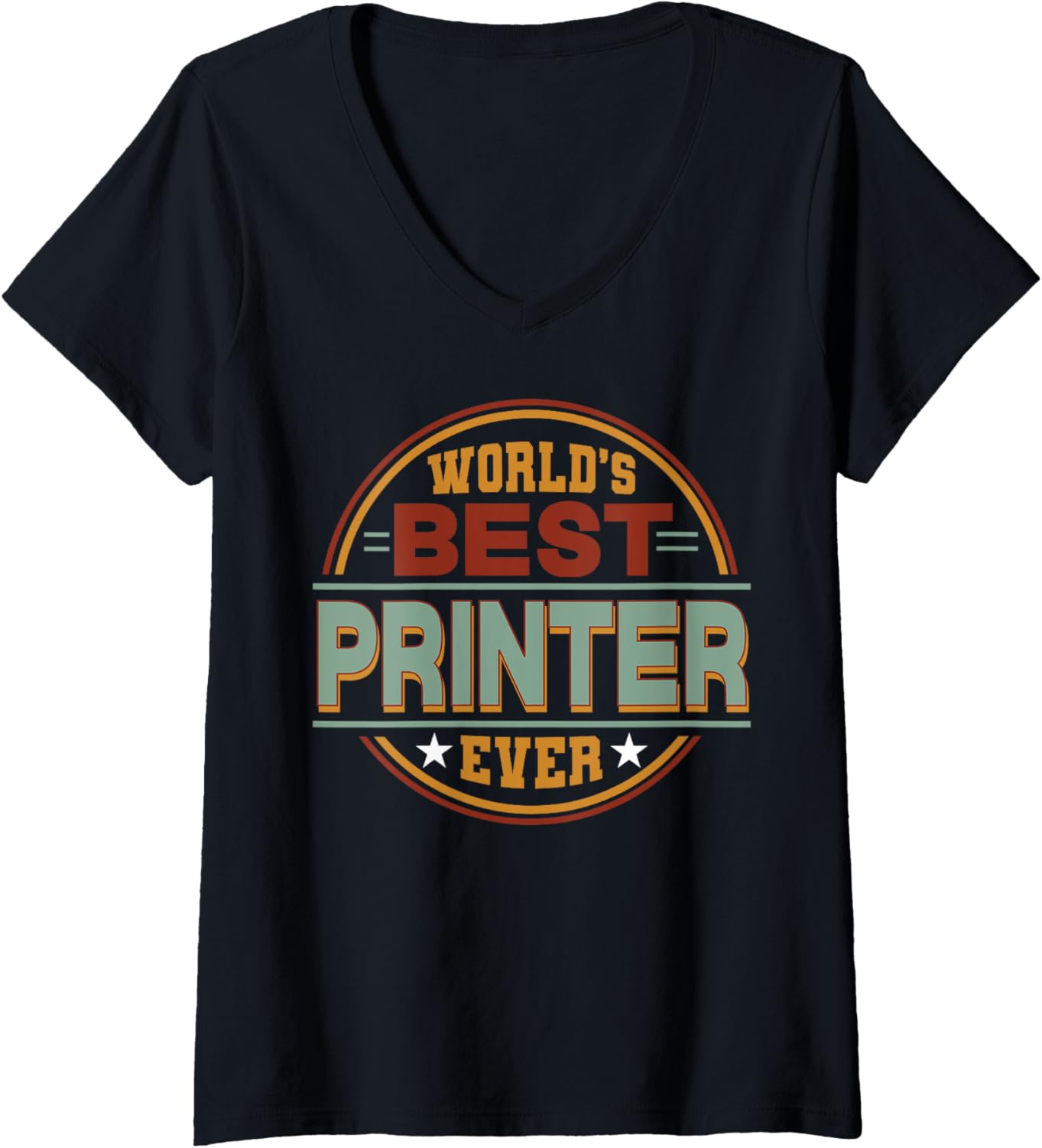 Womens Retro Badge Worlds Best Printer V Neck