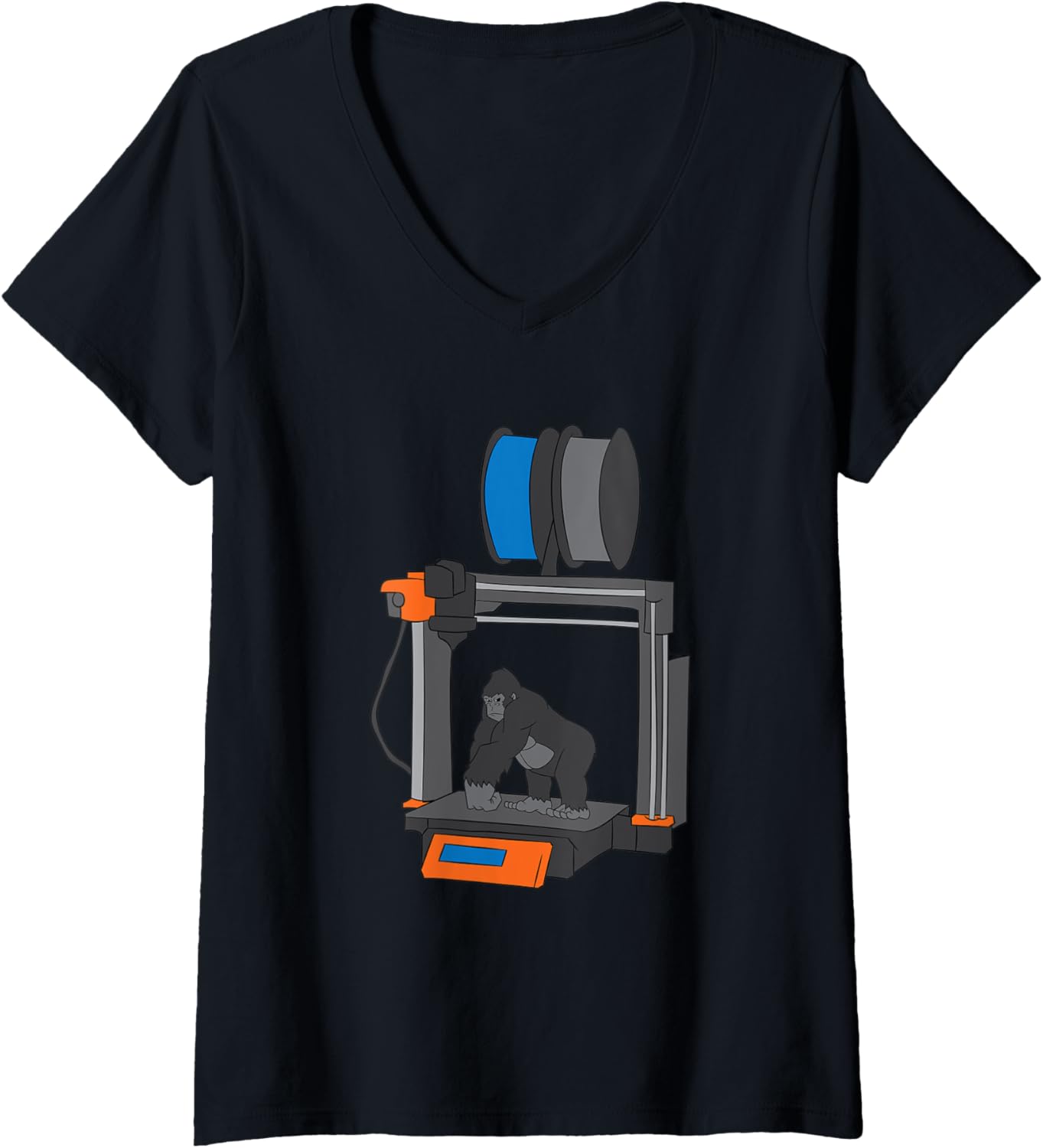 Womens Printer Gorilla Design 3D Printing V Neck