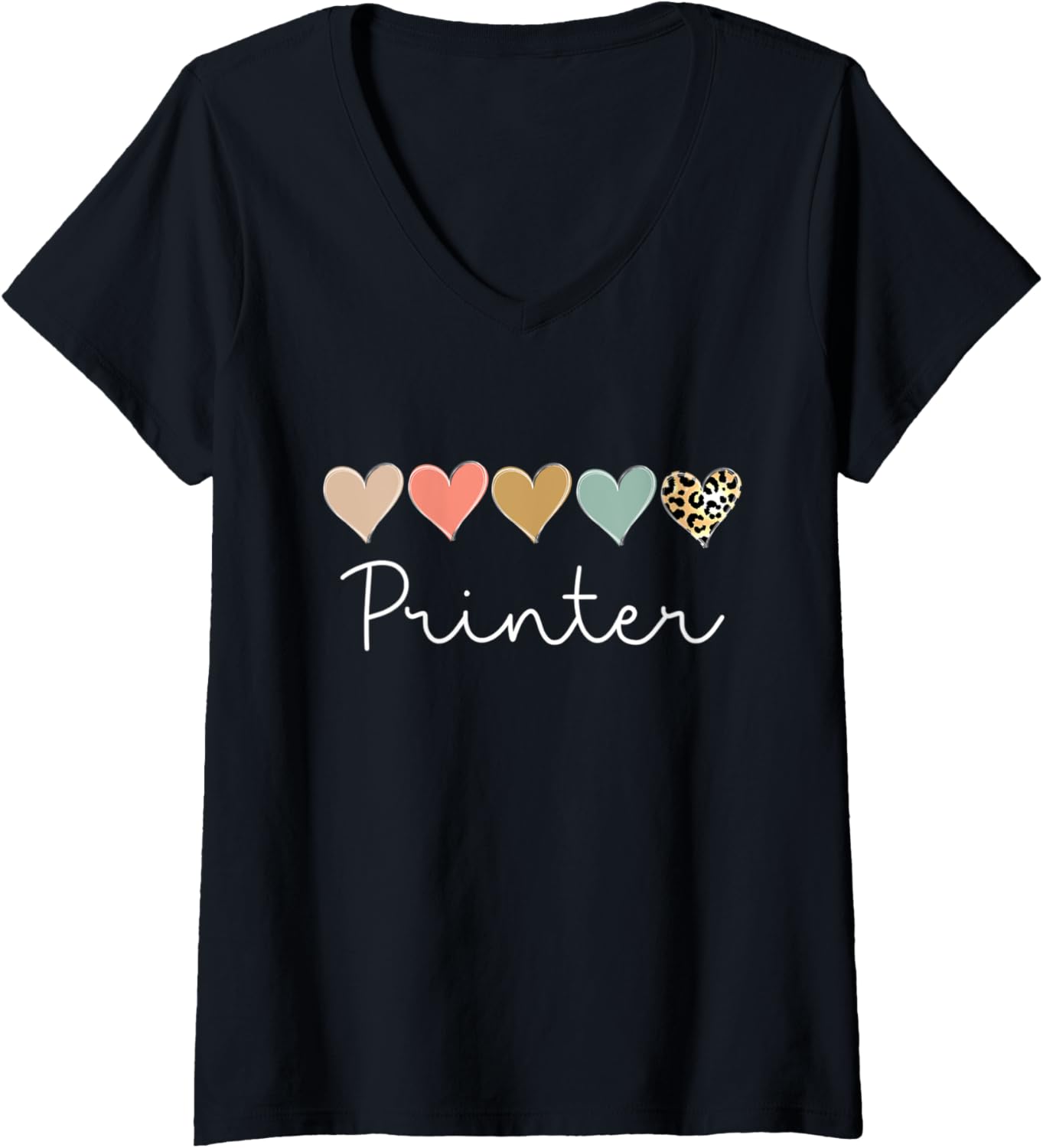 Womens Leopard Hearts Valentines Day Team Printer Valentine V Neck