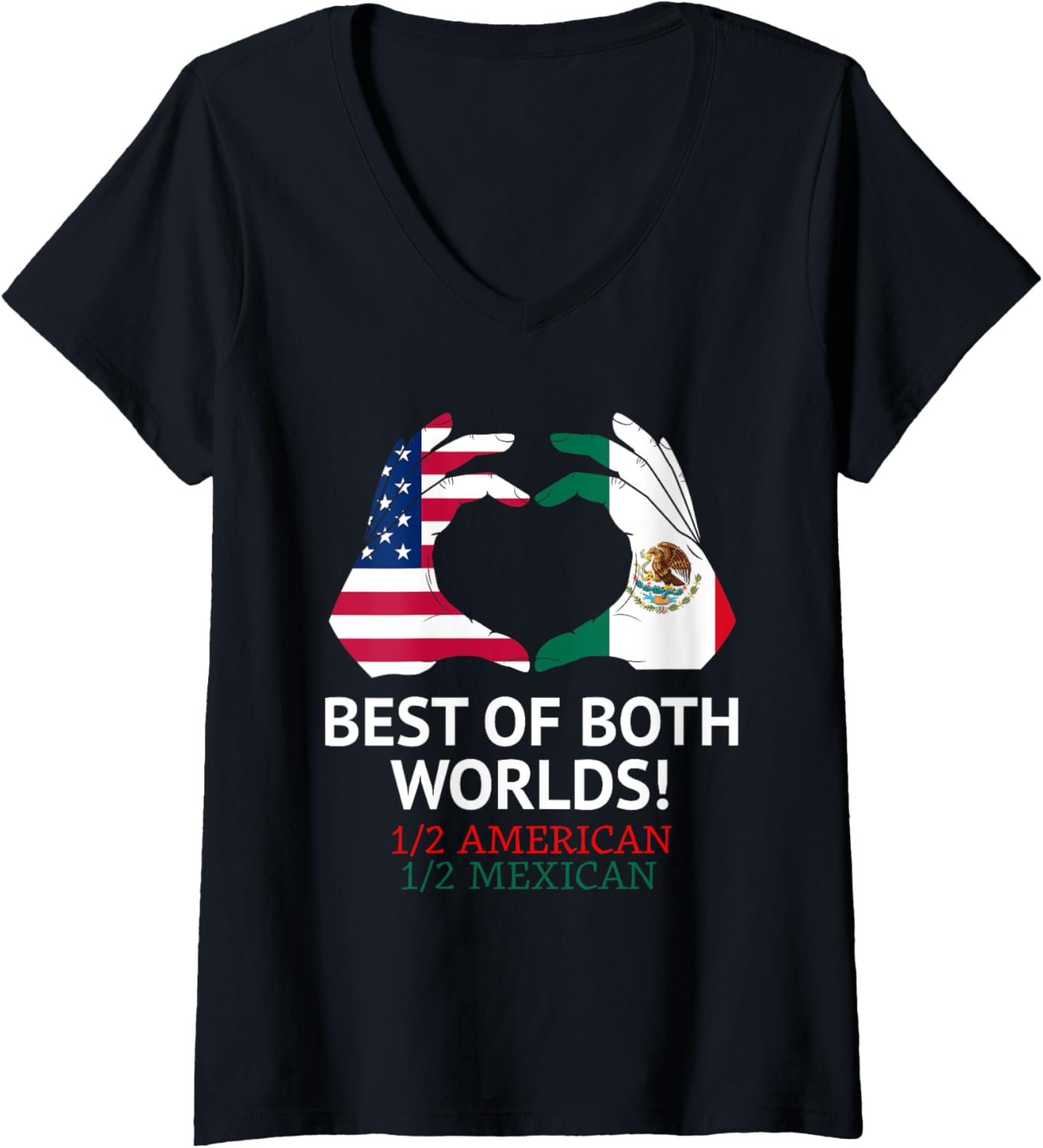 Womens Mexican American Flag Love Proud Half Mexico Usa Roots V Neck