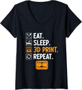 Womens Eat Sleep 3D Print Repeat Nozzle 3D Printing Lover V Neck