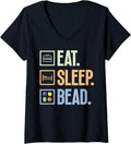 Womens Eat Sleep Bead Jewelry Maker Jewelry Making Lover Graphic V-Neck