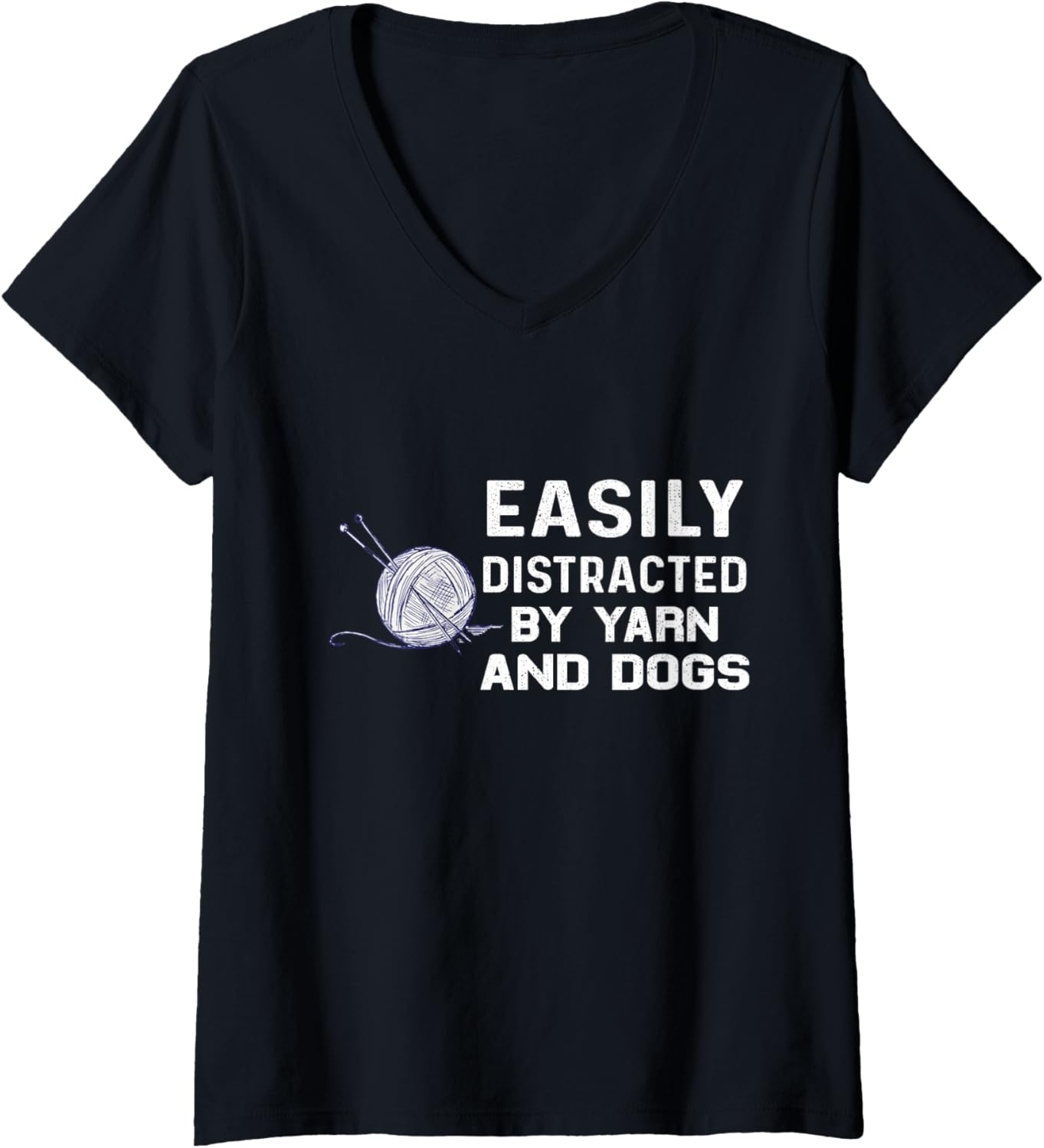 Womens Easily distracted by yarn and dog knitter knitting knit V-Neck