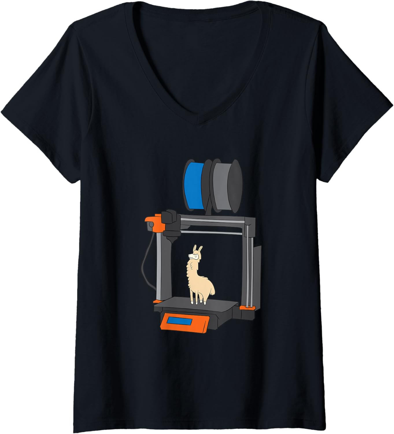 Womens Printer Llama Design 3D Printing V Neck