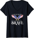 Womens Land Of The Free Because Of The Brave Patriot Usa V Neck