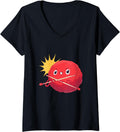 Womens Knitting red yarn ball V-Neck