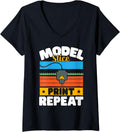Womens 3D Printer Model Slice Print Repeat 3D Printing V Neck