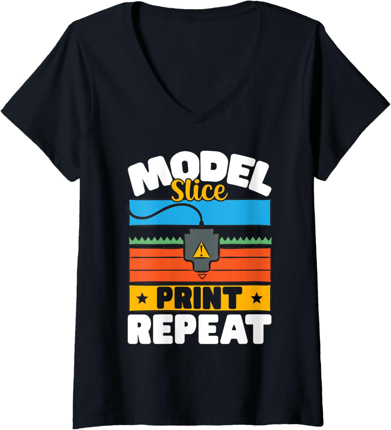Womens 3D Printer Model Slice Print Repeat 3D Printing V Neck