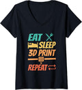 Womens Eat Sleep 3D Print Repeat Machinist 3D Printing V Neck