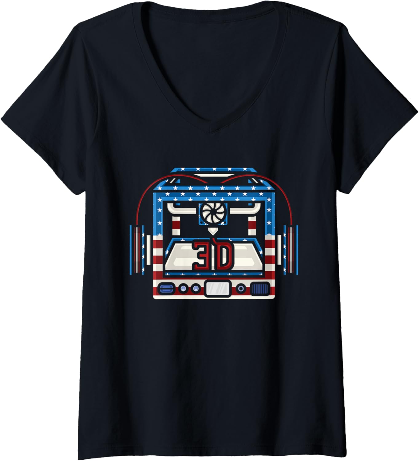 3D Printing Printer Nerd Geek American Flag Print Usa Lover V Neck