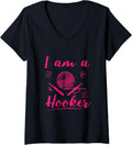 Womens I Am A Hooker - Funny Crocheting Crochet Lover Yarn V-Neck