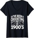 Womens Crocheting Since 1900s Funny Retro Yarn Craft Crochet V-Neck