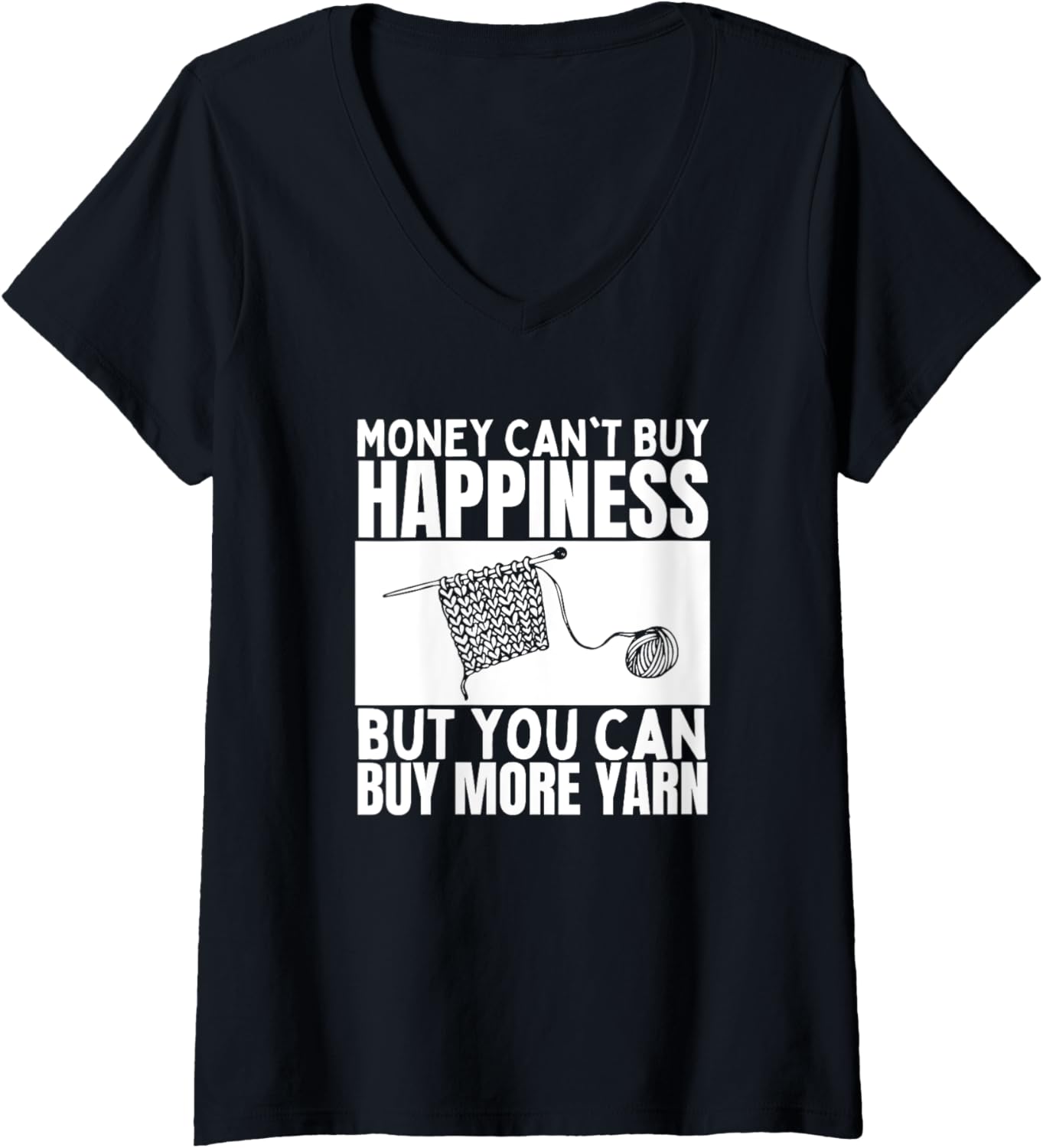 Womens Knitting Money Can't Buy Happiness Yarn Funny Knitting V-Neck