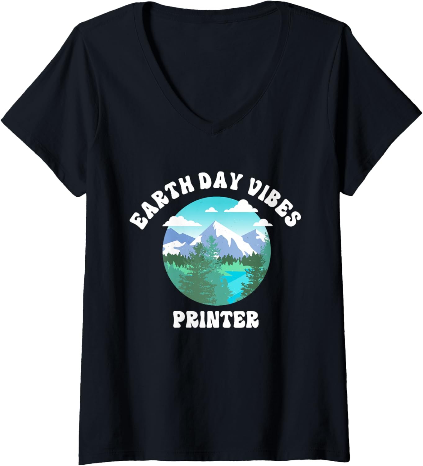 Womens Earth Day Vibes Printer V Neck