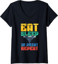 Womens Eat Sleep 3D Print Repeat V Neck