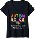 Womens Owl Autism Seeing The World From Different Angle Autistic V Neck