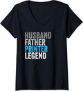 Womens Husband Father Printer Legend Funny Occupation Office V Neck