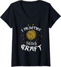 Womens I Practice Stitch Craft - Yarn Knitting - Knitter's Gift V-Neck
