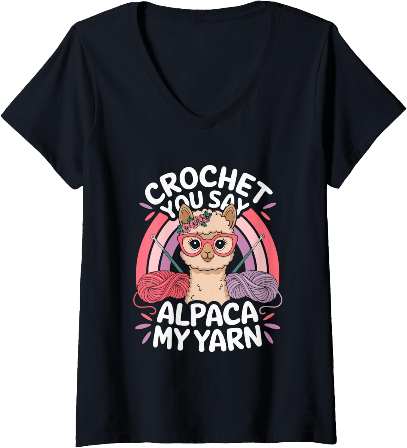 Womens Crochet, You Say Alpaca My Yarn V-Neck