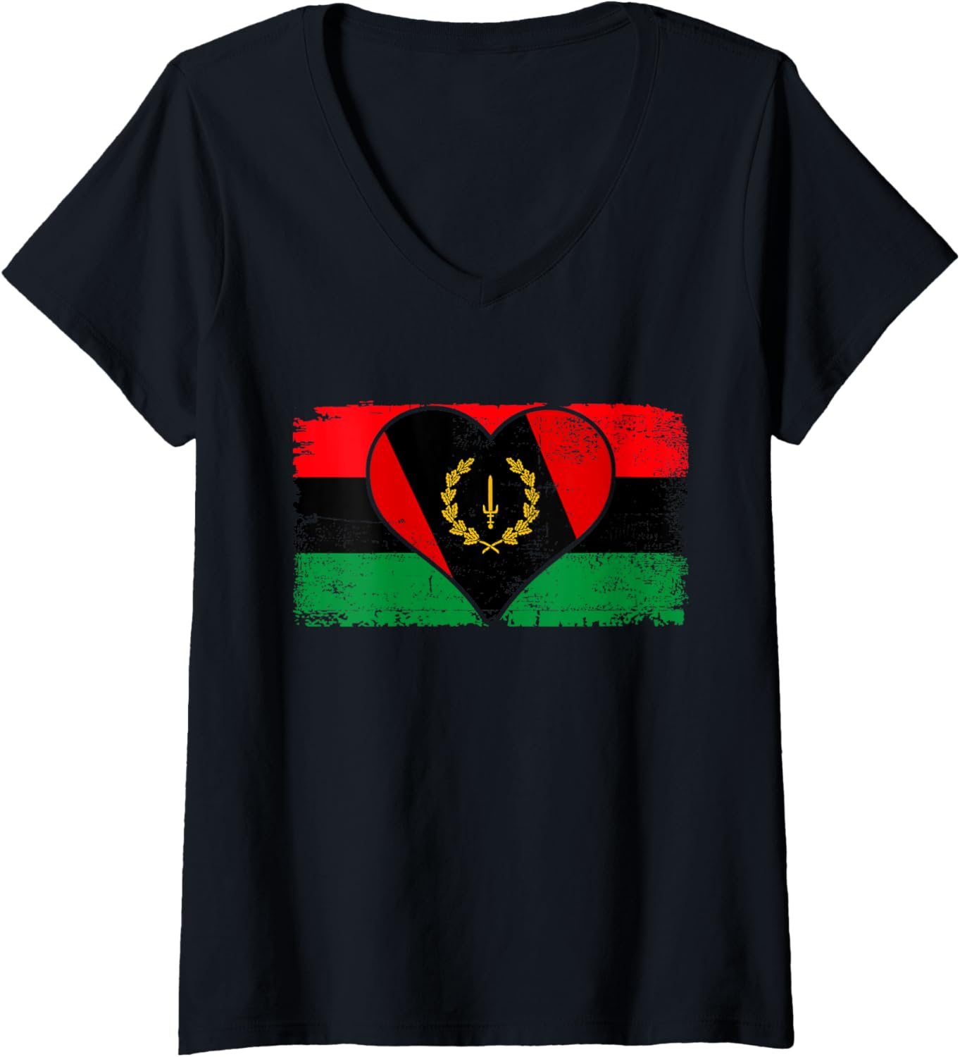 Womens Heritage Black African American Flag 1967 V Neck