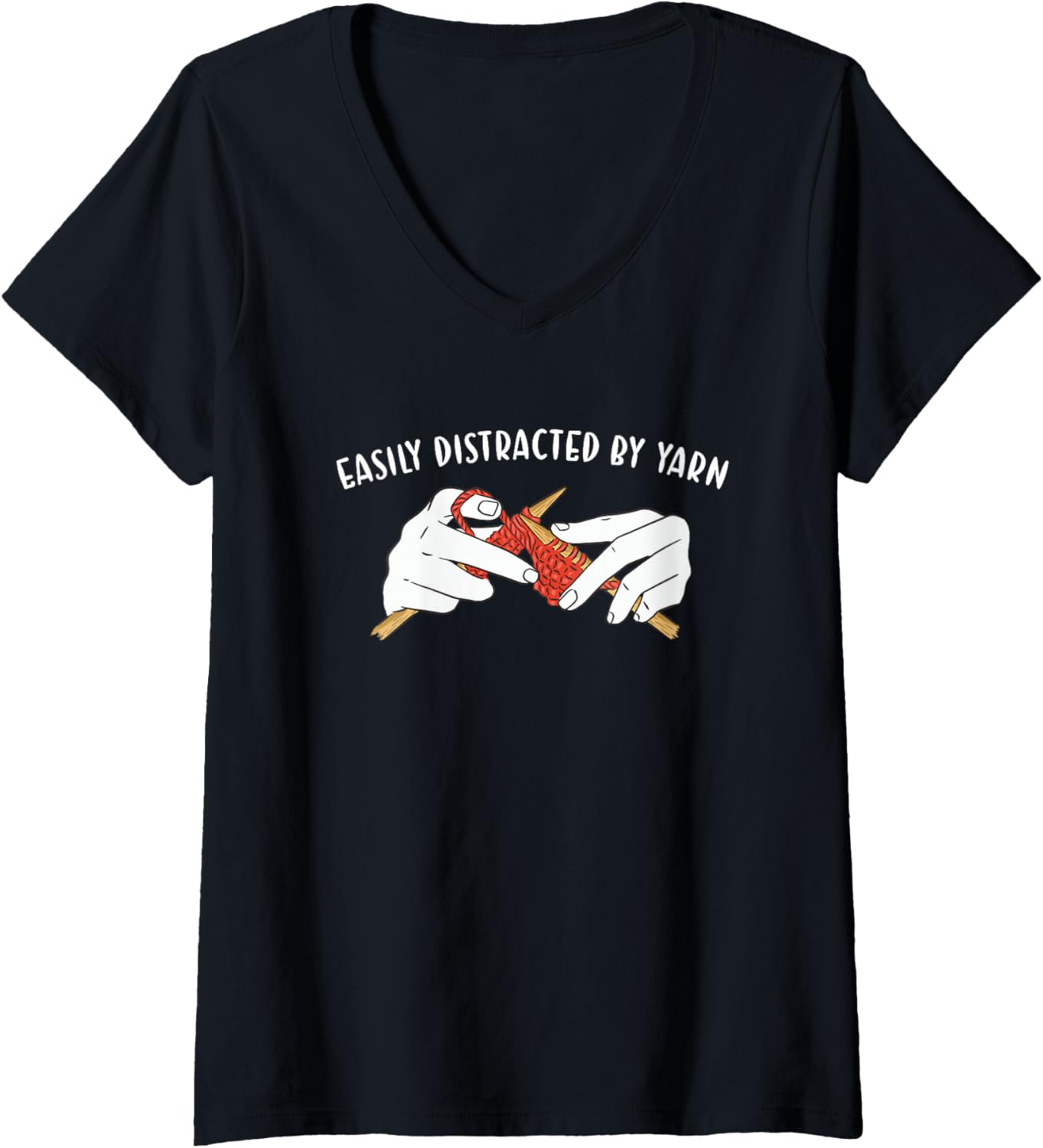 Womens Easily Distracted by Yarn Knitting V-Neck