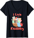 Womens Knitting Knit Knitter Yarn Wool Creating Knitted Wear V-Neck