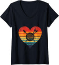 Womens Love Yarn Knitting Crochet Heart Nostalgic Crafts V-Neck