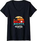 Womens Retro Style Retirement Gag Idea Funny Retired Printer V Neck