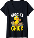 Crochet Chick Cute Crocheting Yarn Women Mom Grandma V-Neck